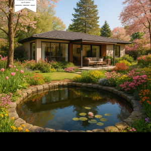 Visualisierung Bungalow und Teich